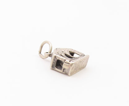 925 Sterling Silver  Vintage Open Barn House With Wide Windows Pendant PT20519