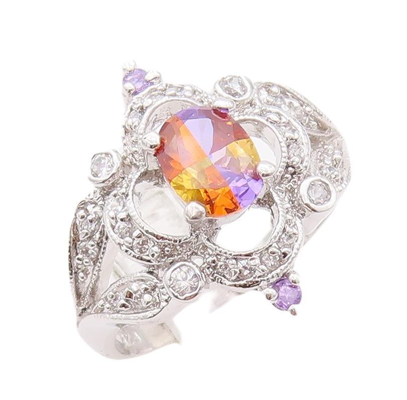 925 Sterling Silver Vintage Ring Cutout Carved Gemstone Flower  Sz 9.5  RG28297