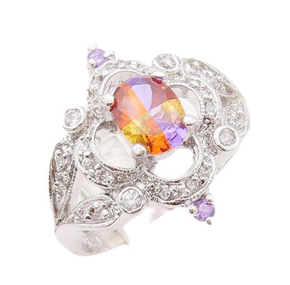 925 Sterling Silver Vintage Ring Cutout Carved Gemstone Flower  Sz 9.5  RG28297