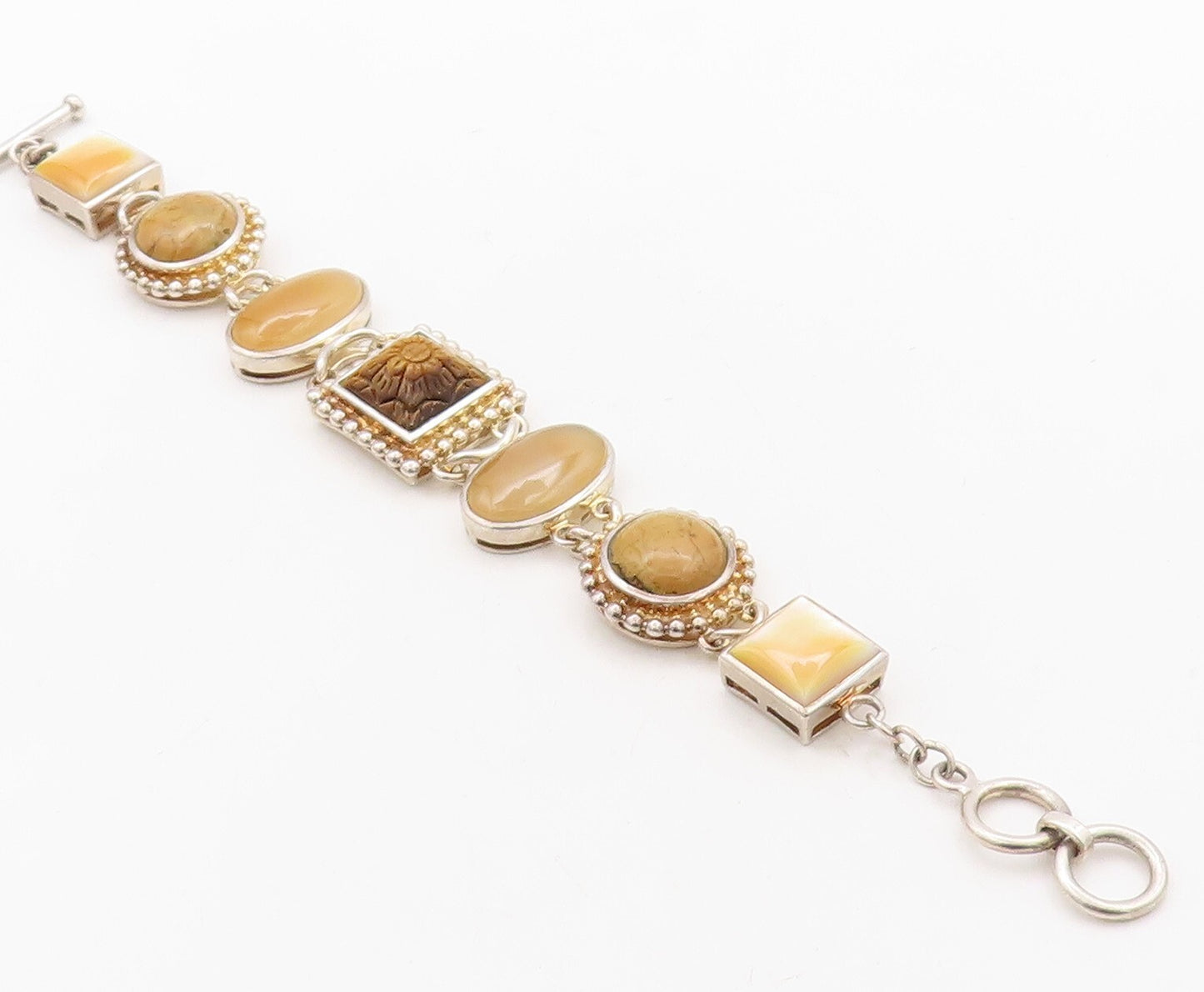 925 Sterling Silver Vintage Bracelet WHITNEY KELLY Mother Of Peal Gems  BT10903