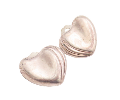 925 Sterling Silver Earrings FREDERIC JEAN DUCLOS Puffed Back Clip Heart EG12834