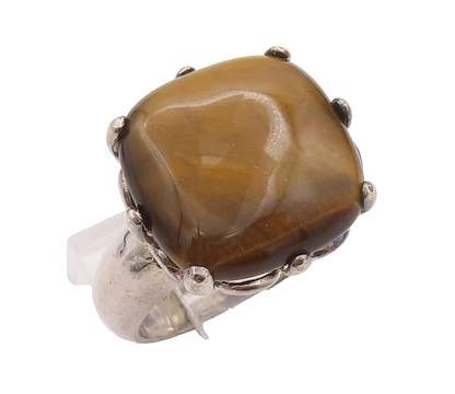 925 Sterling Silver Vintage Ring Cabochon Square Shape Tigers Eye  Sz 8  RG28926