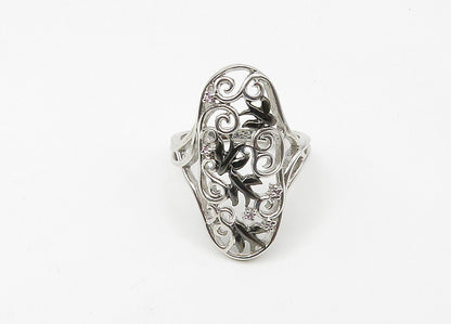 TOTO 925 Silver  Vintage Genuine Diamonds Swirl Vine Band Ring Sz 7  RG21480
