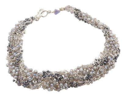 925 Sterling Silver Vintage Necklace ANNALISE Brutalist Gemstone Beads  NE4601