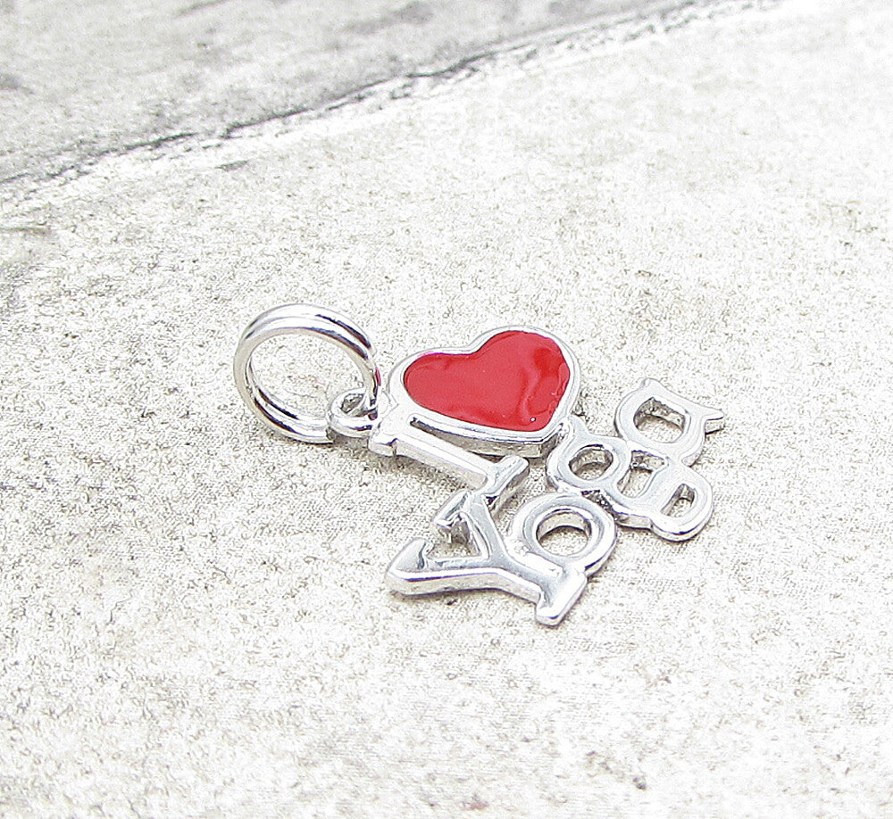 925 Sterling Silver  I love Yoga Red Enamel Charm Pendant  PT1442