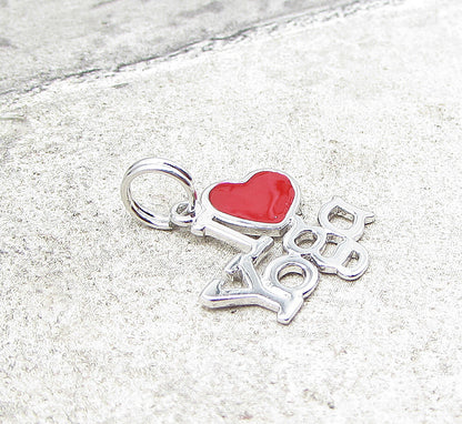 925 Sterling Silver  I love Yoga Red Enamel Charm Pendant  PT1442