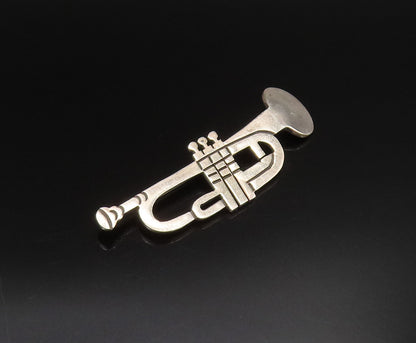 MEXICO 925 Silver  Vintage Engraved Trumpet Instrument Brooch Pin  BP9815