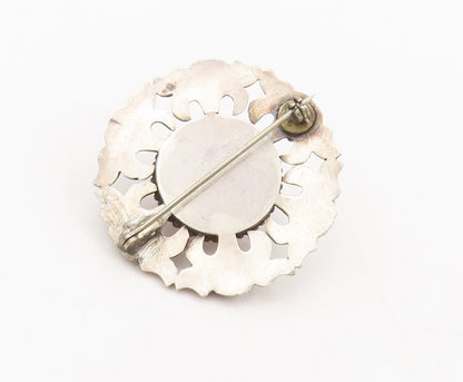 925 Sterling Silver Vintage Brooch Morganite Halo Carved Floral Design  BP10578