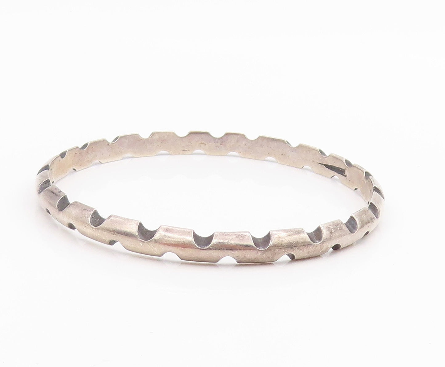 925 Sterling Silver Vintage Bracelet ANTONIO PINEDA Solid Notched Bangle BT11645