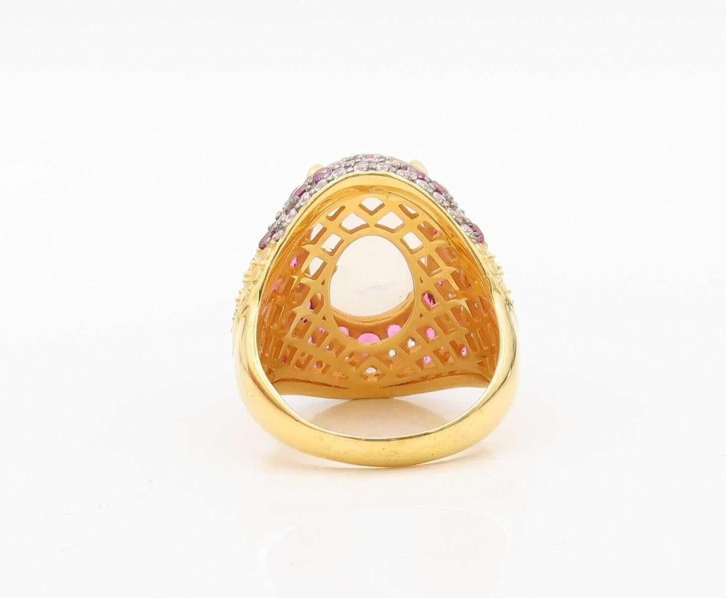 925 Sterling Silver Vintage Ring Gold Plated Gemstone & Topaz  Sz 7.5  RG30475