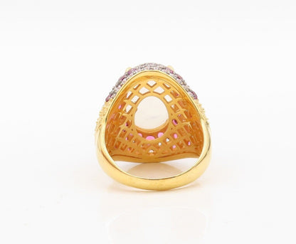 925 Sterling Silver Vintage Ring Gold Plated Gemstone & Topaz  Sz 7.5  RG30475