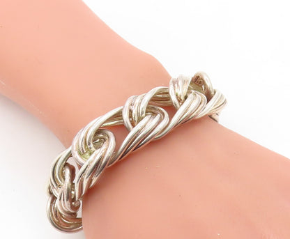 925 Sterling Silver  Vintage Chunky Fluted Swirl Link Chain Bracelet  BT2858