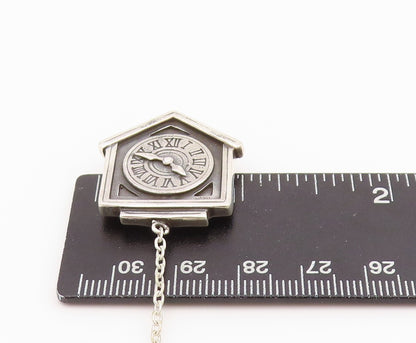 925 Sterling Silver Vintage Brooch Carved House Pendulum Wall Clock  BP11682