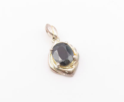 925 Sterling Silver  Vintage Scalloped Black Spinel Drop Pendant  PT20382