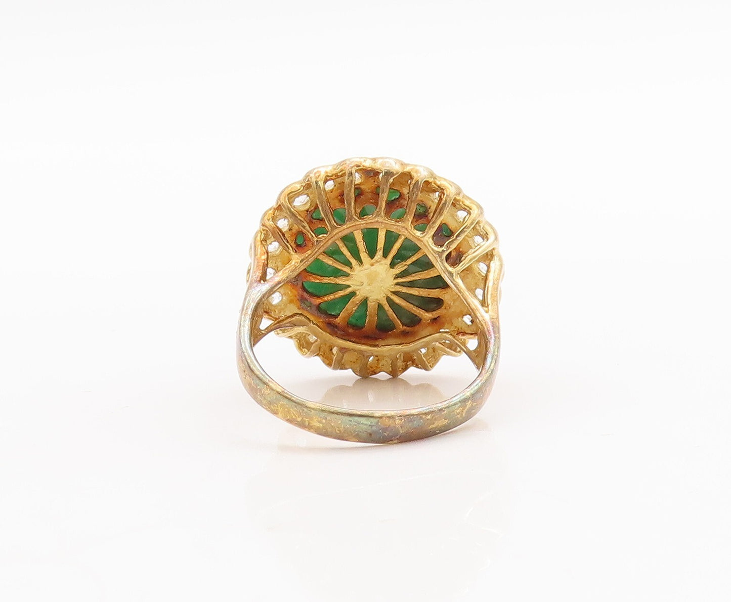 925 Sterling Silver Vintage Ring Gold Plated Green Gemstone Halo CZ Sz 6 RG29285