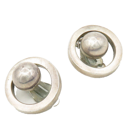 925 Sterling Silver  Vintage Dark Tone Modernist Non Pierce Earrings  EG9030