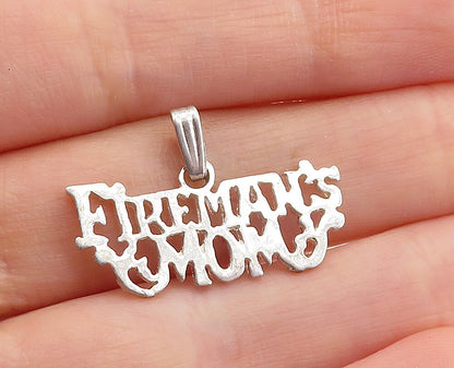 925 Sterling Silver  Smooth Polished Fireman's Mom Drop Pendant  PT4695