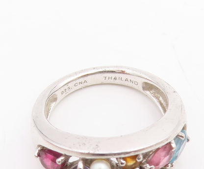 925 Sterling Silver Vintage Ring Multi Gemstone Cluster Band  Sz 7  RG34785