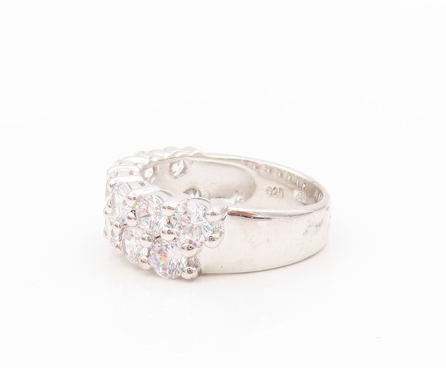925 Sterling Silver Vintage Ring Modernist Round Cut CZ Band  Sz 6.5  RG31878
