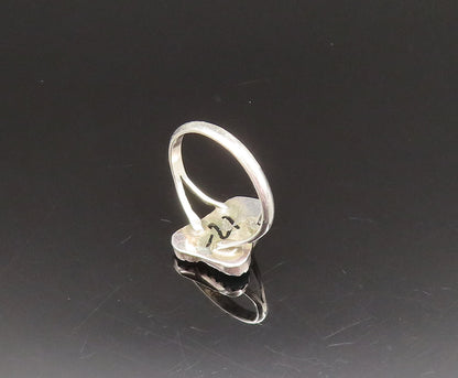 NAVAJO 925 Sterling Silver Vintage Inlaid Turquoise Abstract Ring Sz 5.5 RG25529