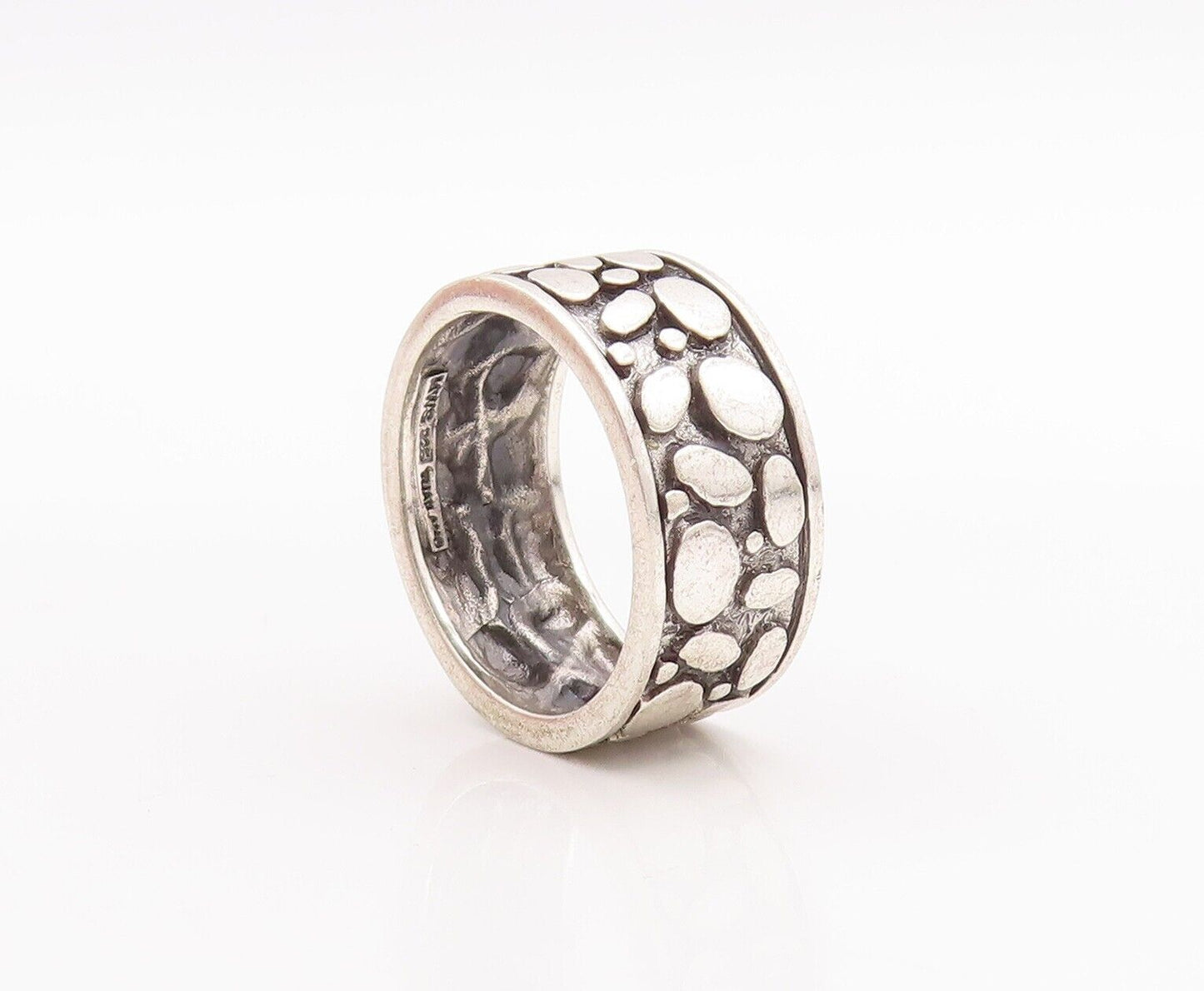 925 Sterling Silver Vintage Ring Minimalist Bubble Effect Etched  Sz 8  RG28652