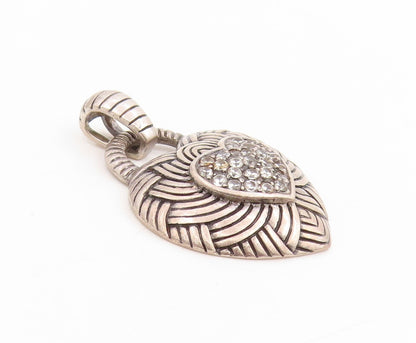 925 Sterling Silver Vintage Pendant Round Topaz Woven Braided Love Heart PT25445