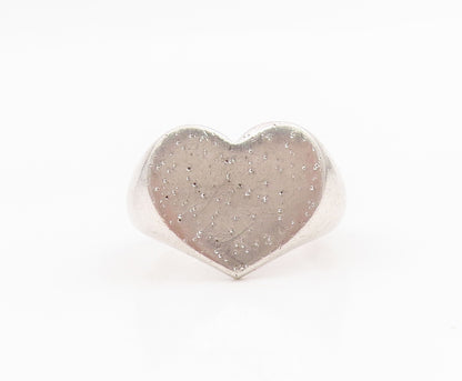 925 Sterling Silver Vintage Ring Modernist Solid Love Heart Band  Sz 7  RG34204