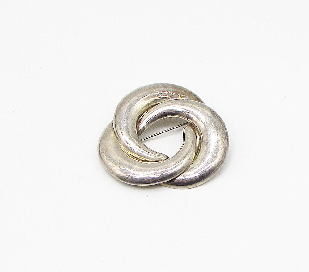 925 Sterling Silver  Vintage Interlocked Round Brooch Pin  BP1061