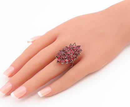 925 Sterling Silver Vintage Ring Garnet Cluster Statement Band  Sz 8  RG36756