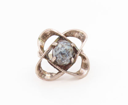 925 Sterling Silver Vintage Ring Oval Opal Modernist Orbit Band  Sz 7  RG35437