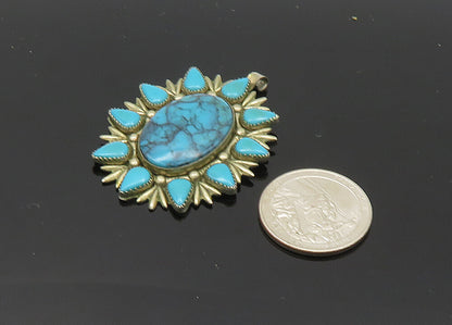 BELL 925 Sterling Silver  Vintage Turquoise Floral Motif Pendant  PT16778
