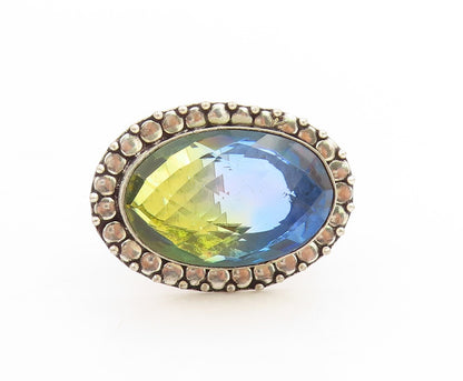 925 Sterling Silver Vintage Ring Large Mystic Topaz Geometric Band Sz 8 RG34138