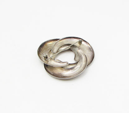 925 Sterling Silver  Vintage Interlocked Round Brooch Pin  BP1061