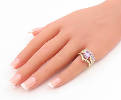 925 Sterling Silver Vintage Ring Gold Plated Classic Amethyst Band Sz 5 RG35883