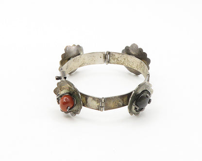 MEXICO 925 Silver  Vintage Jasper Onyx & Fire Opal Chain Bracelet  BT6752