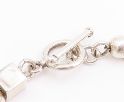 925 Sterling Silver Vintage Necklace Solid Geometric Sphere & Cube Chain  NE4614