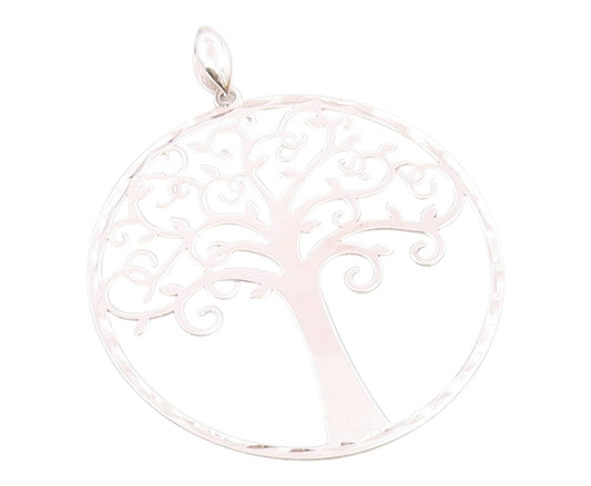 925 Sterling Silver  Vintage Shiny Tree Of Life Motif Round Pendant  PT17743