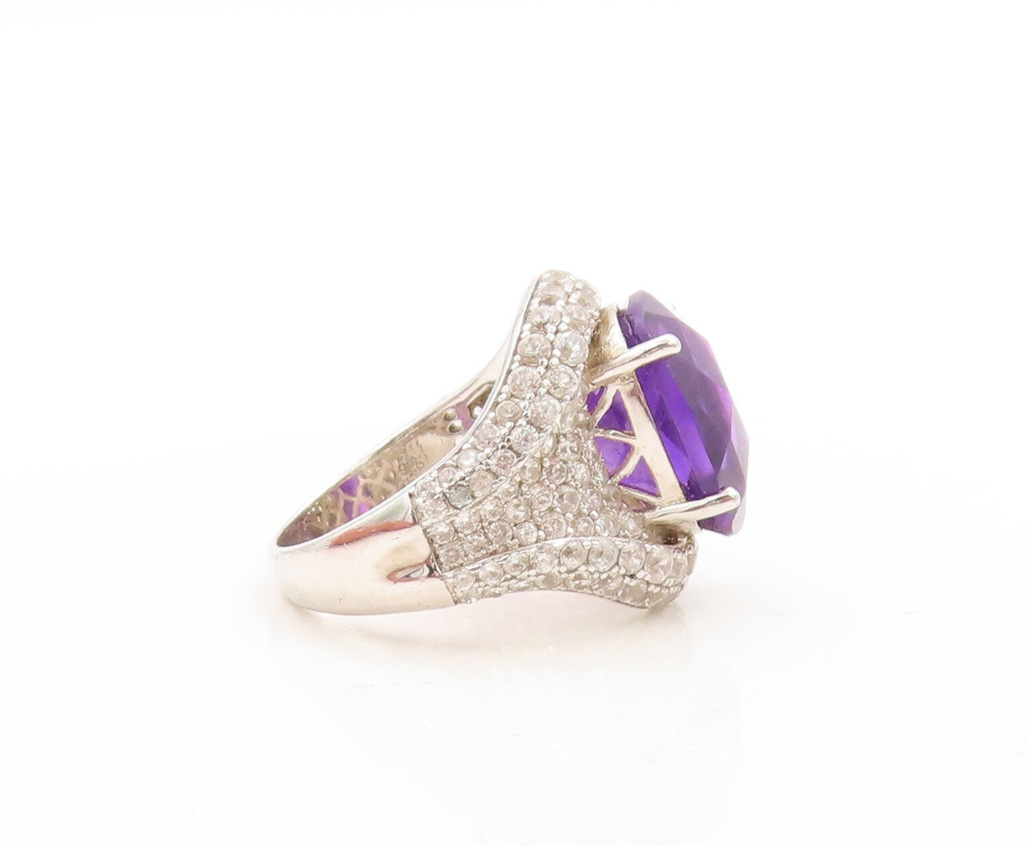 925 Sterling Silver Vintage Ring Designer Oval Amethyst & Topaz  Sz  7  RG31575