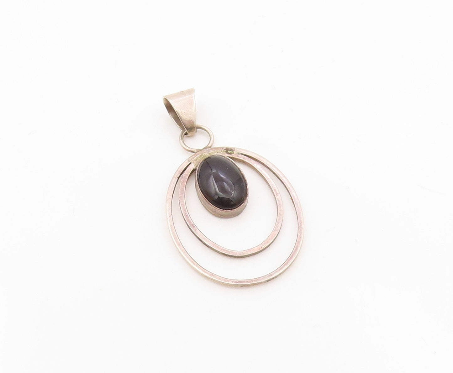 LEE MCCRAY NAVAJO 925 Silver  Vintage Black Onyx Open Oval Pendant  PT15197