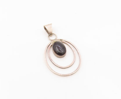 LEE MCCRAY NAVAJO 925 Silver  Vintage Black Onyx Open Oval Pendant  PT15197
