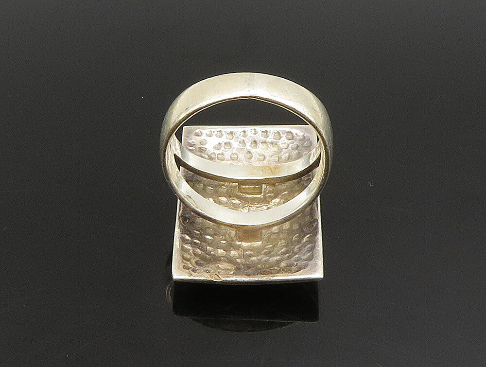 925 Sterling Silver  Vintage Rectangular Hammered Ring Sz 8.5  RG24304