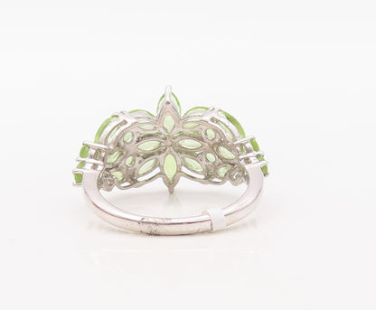 925 Sterling Silver Vintage Ring Floral Marquise Cut Peridot Inlay Sz 7  RG30824