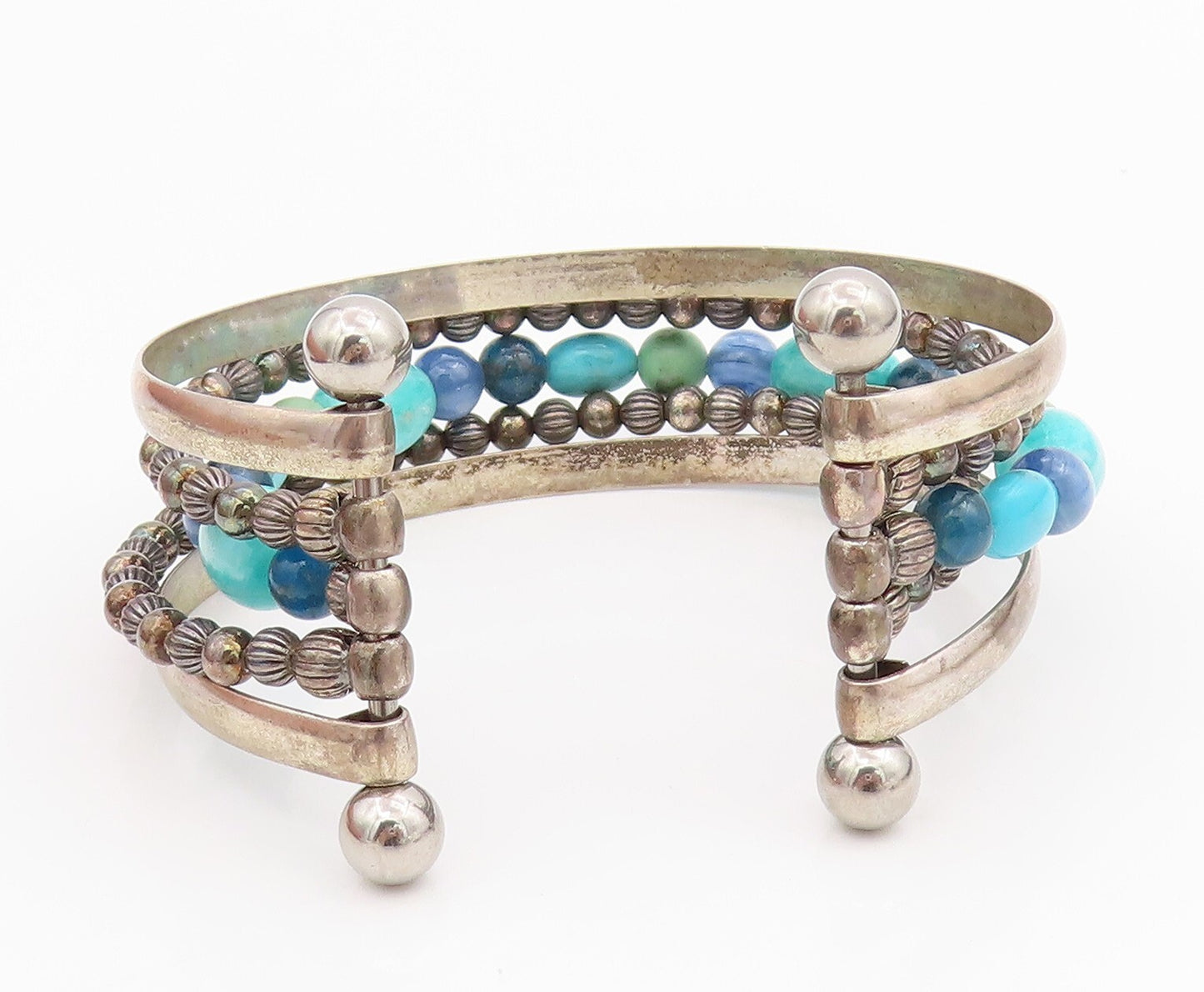 925 Sterling Silver Vintage Bracelet CAROLYN POLLACK Boho Gemstone Cuff  BT11031