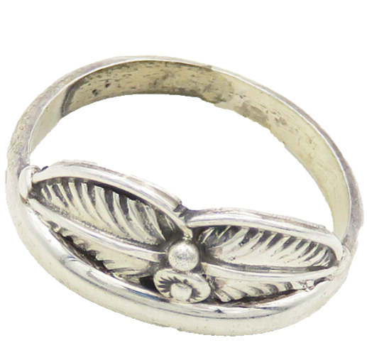 NAVAJO 925 Sterling Silver  Vintage Shiny Floral Leaf Band Ring Sz 6  RG18880