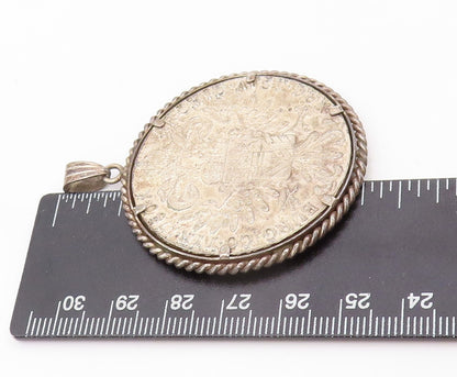 925 Sterling Silver Vintage Pendant Antique Large Dark Tone Carved Medal PT23922