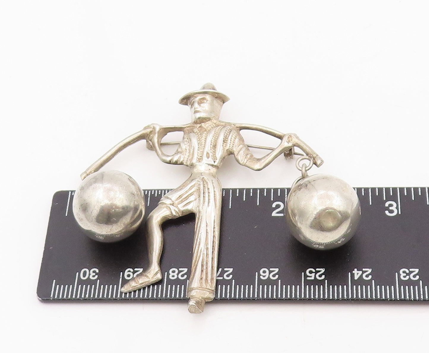 925 Sterling Silver Vintage Brooch MEXICO Man Carrying Water Jugs Pin  BP12083