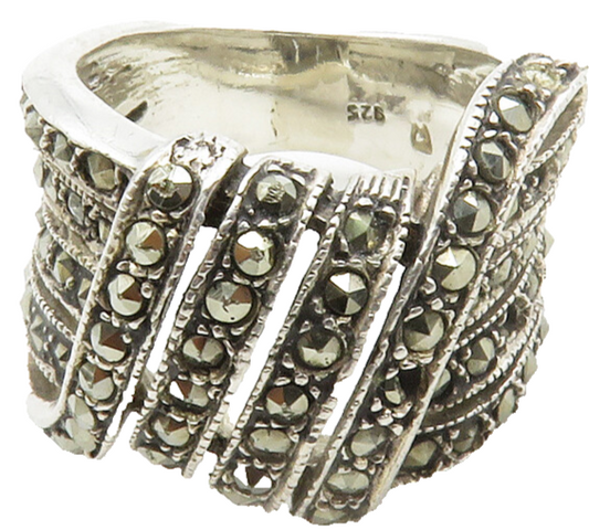 925 Sterling Silver  Vintage Marcasite Ribbon Split Band Ring Sz 7  RG13494