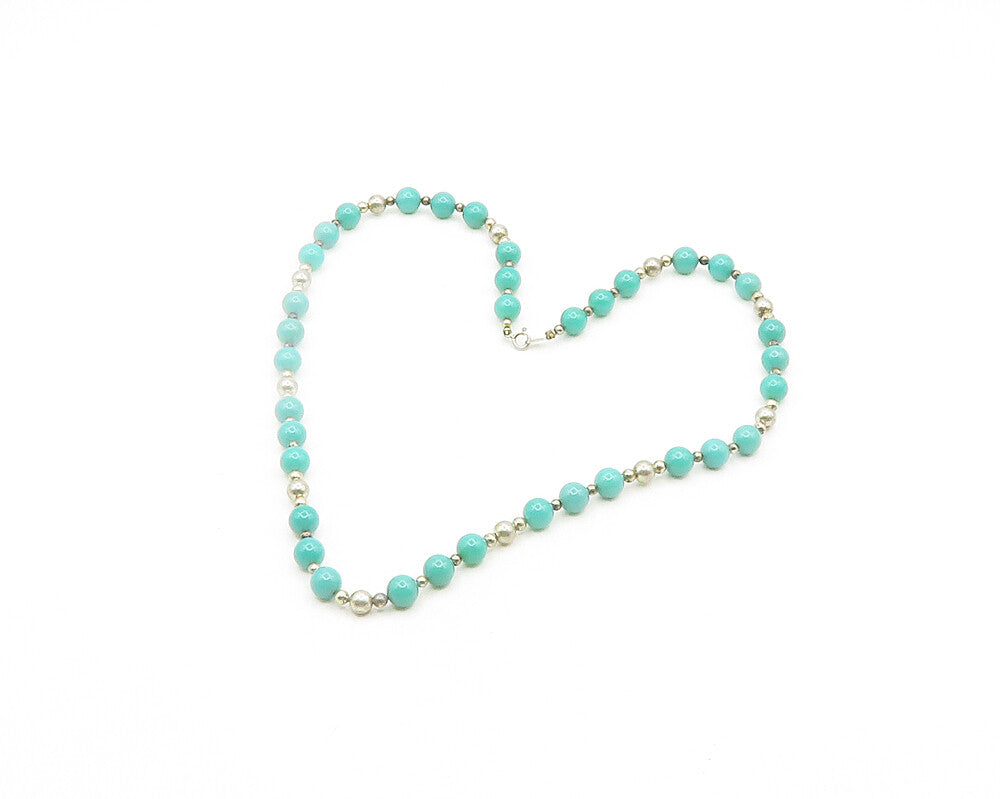 925 Sterling Silver  Vintage Jade Ball Beaded Pattern Chain Necklace  NE3155