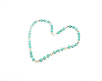 925 Sterling Silver  Vintage Jade Ball Beaded Pattern Chain Necklace  NE3155