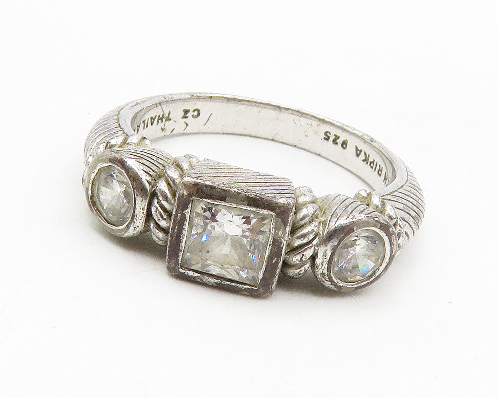 JUDITH RIPKA 925 Silver  Vintage Cubic Zirconia Twist Band Ring Sz 9  RG14034